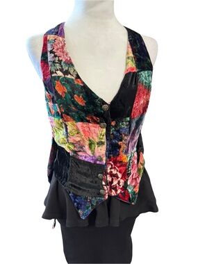Betsey Johnson Iconic rare 1990s black label velvet patchwork vest size petite